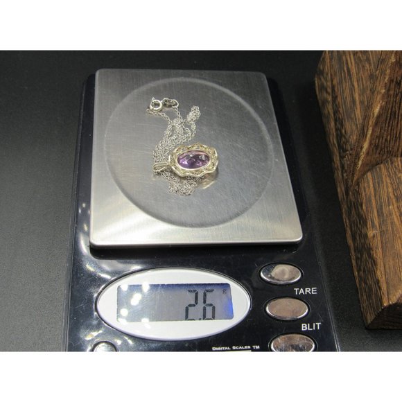 18" Sterling Silver Good Size Purple Amethyst Pendant Necklace Vintage - Picture 7 of 7